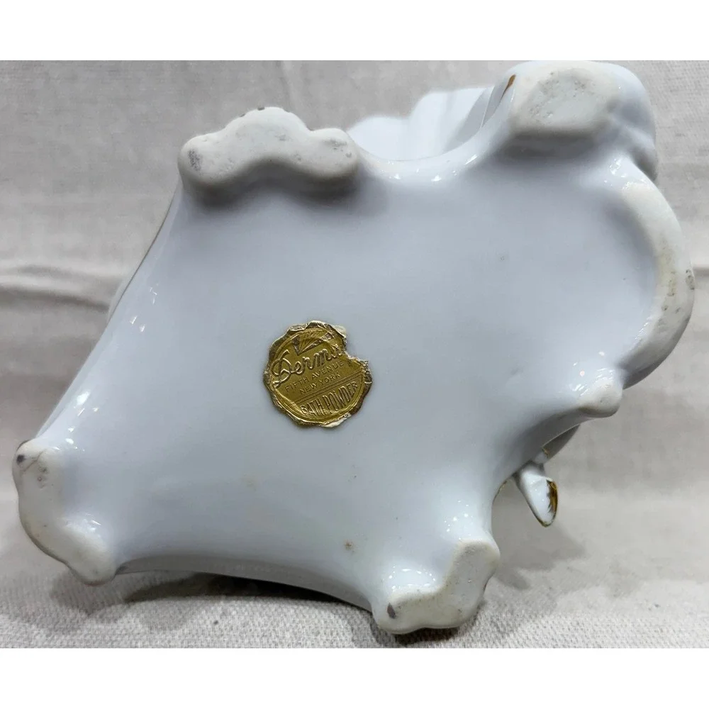 Vintage 1920s Dermay Fifth Avenue NY Porcelain Bath Powder Vanity Jar Lady